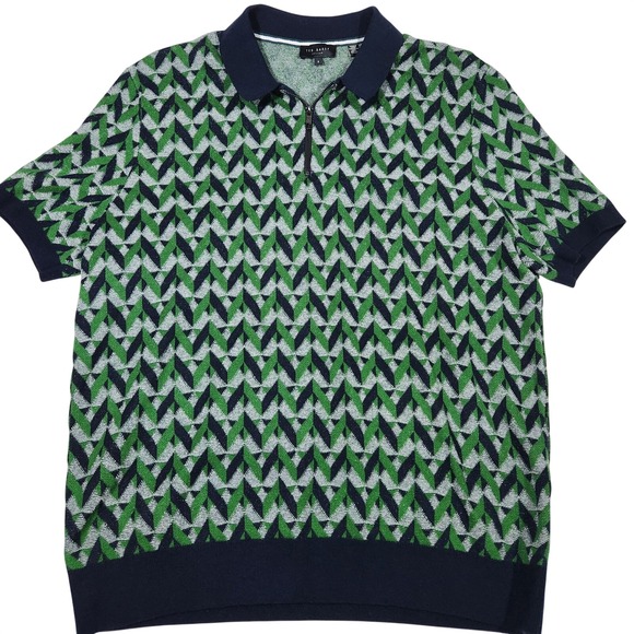 Ted Baker Other - Ted Baker Boucle Jacquard Quarter Zip Short‎ Sleeve Polo Shirt Mens 5/XL